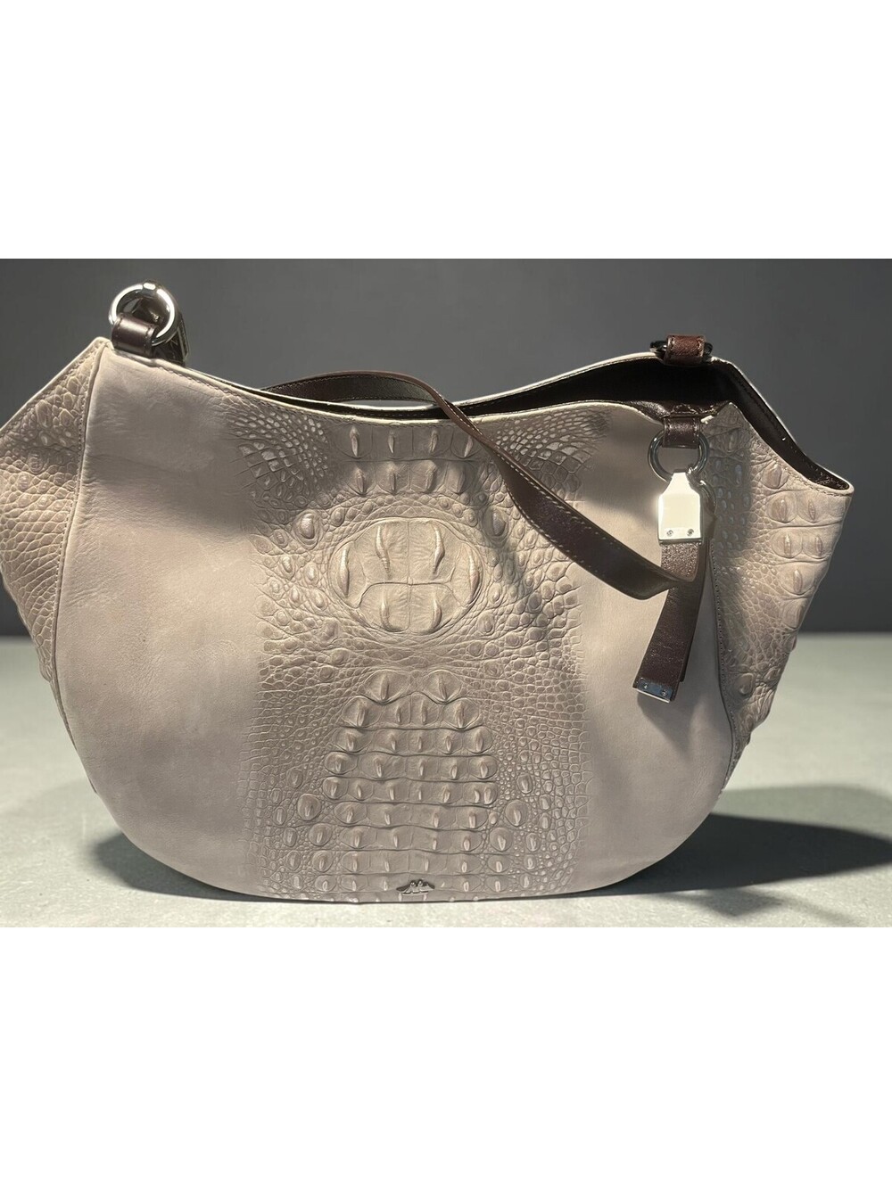 Brahmin Stone Washington Croc Embossed Leather Hobo Bag NWT